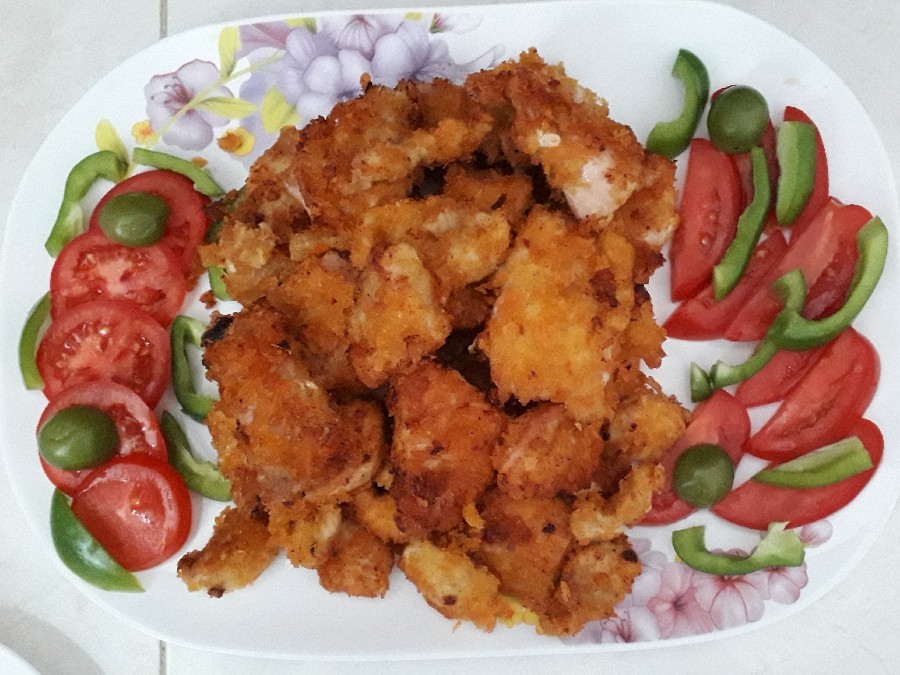 مرغ سوخاری با پودر پولکی