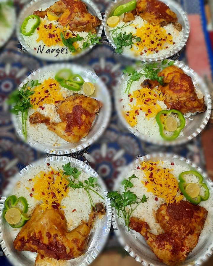 عکس  مرغ مجلسی و برنج زعفرونی