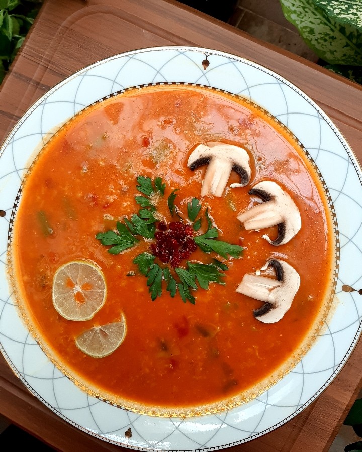 عکس سوپ قارچ و لوبیا سبز