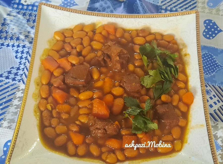 عکس خوراک لوبیا با گوشت