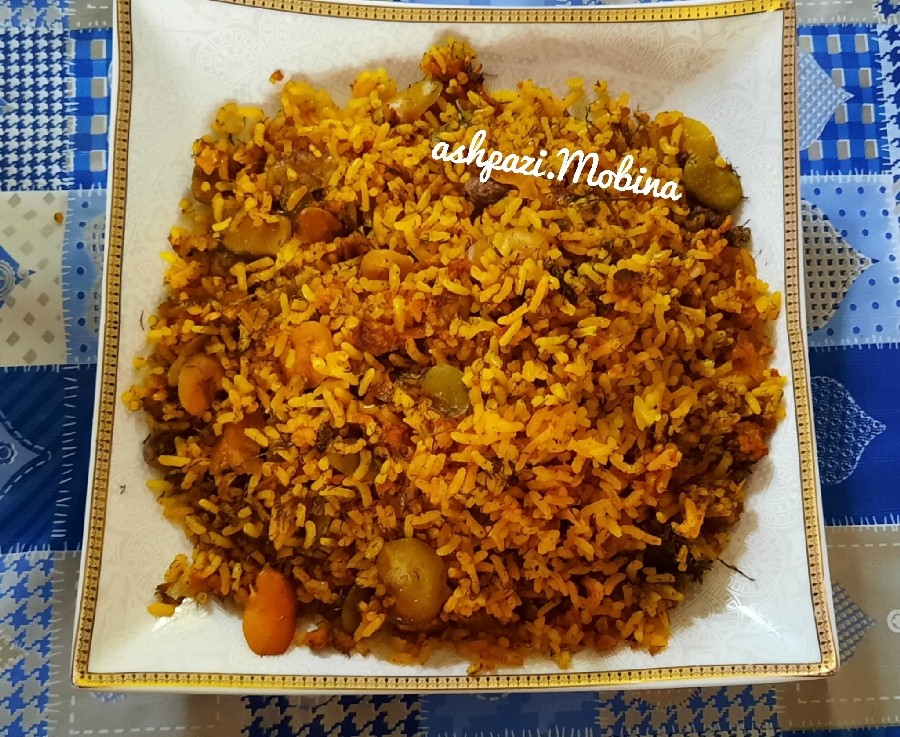 عکس باقالی پلو زعفرانی با گوشت چرخکرده