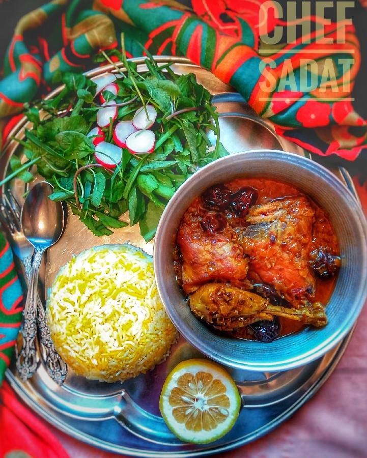 عکس خوراک مرغ زعفرانی و آلو