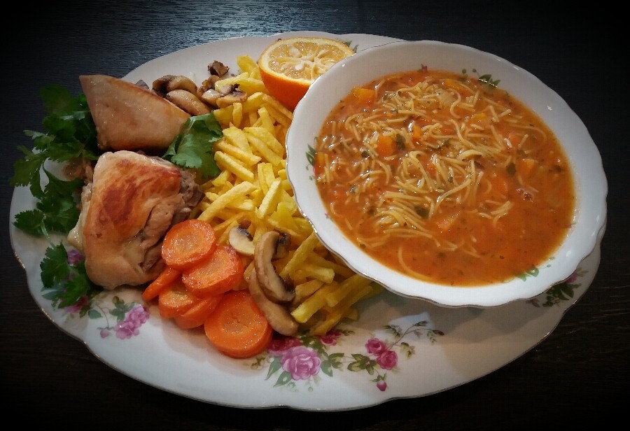 خوراک مرغ با سوپ