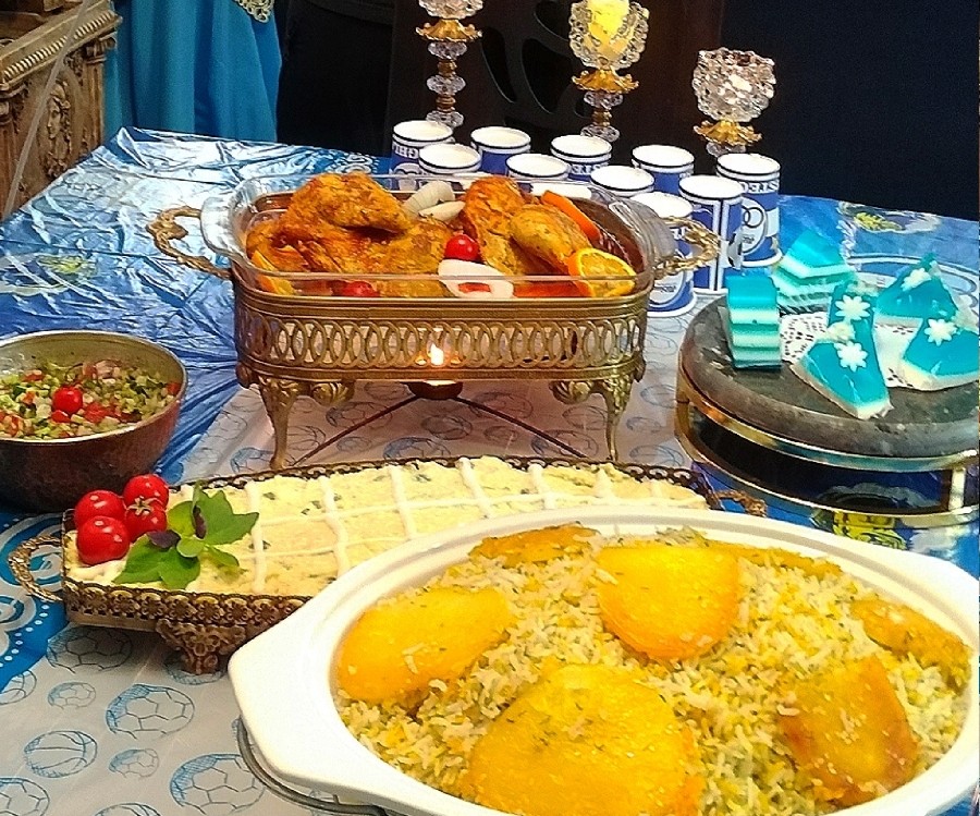 عکس شام تولد و روز مهندس (شوید پلو مرغ، الویه، ژله)