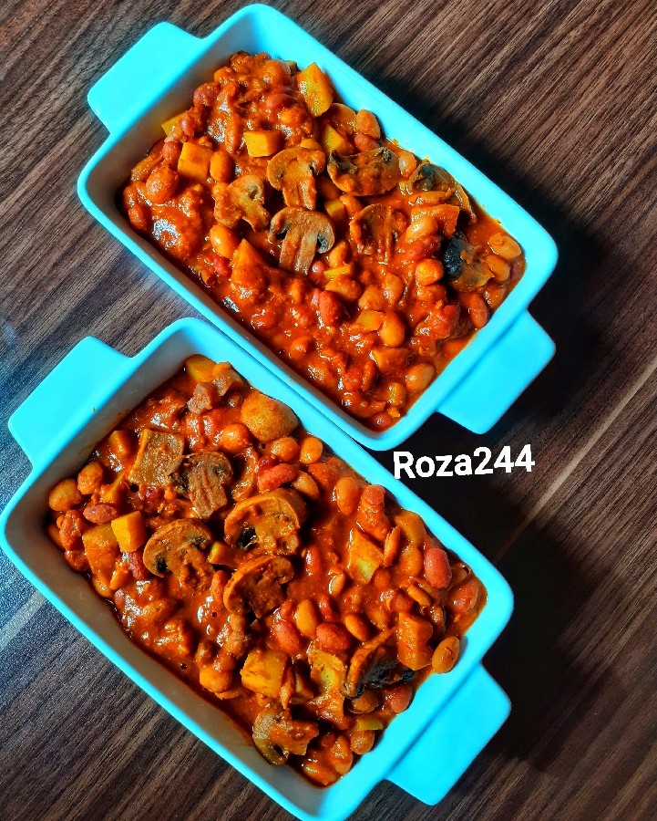 عکس خوراک قارچ و لوبیا