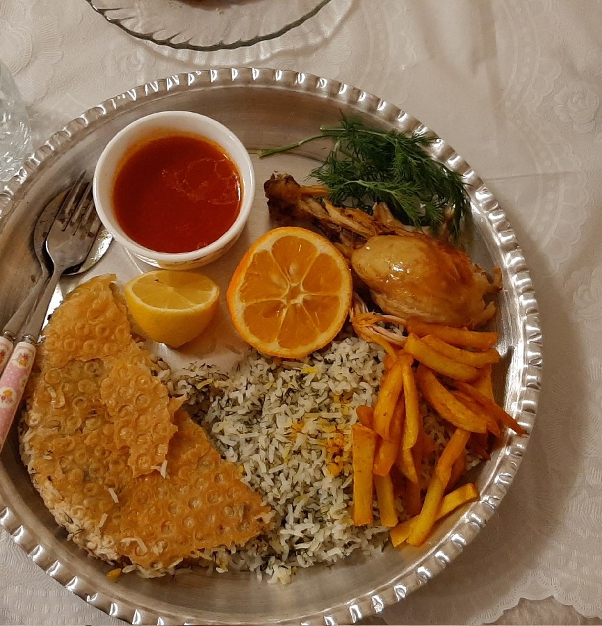 عکس باقالی پلو با مرغ و بامیه های خوشمزه