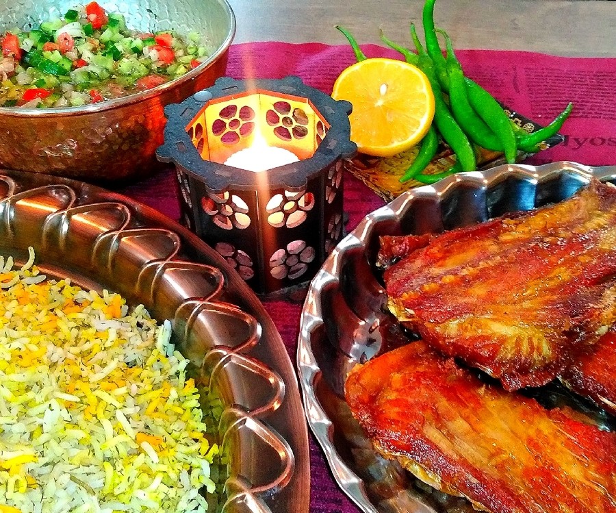 عکس ماهی هامور با سبزی پلو