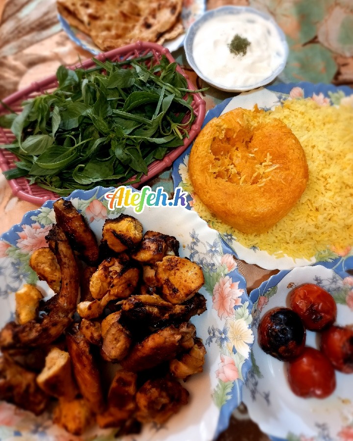 عکس کباب و جوجه کباب با پلوی زعفرونی و ته دیگ خوشمزه