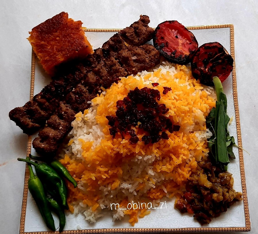 عکس چلو کباب عالی با مخلفات