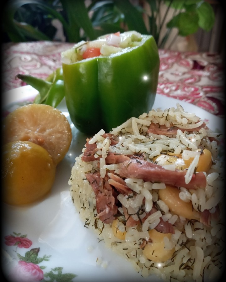 شویدپلو باقالا با گوشت ماهیچه شوید خشک