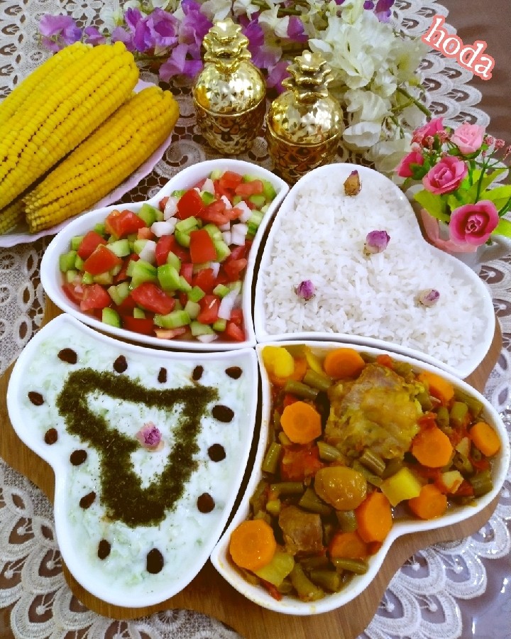 عکس خوراک گوشت و سبزیجات