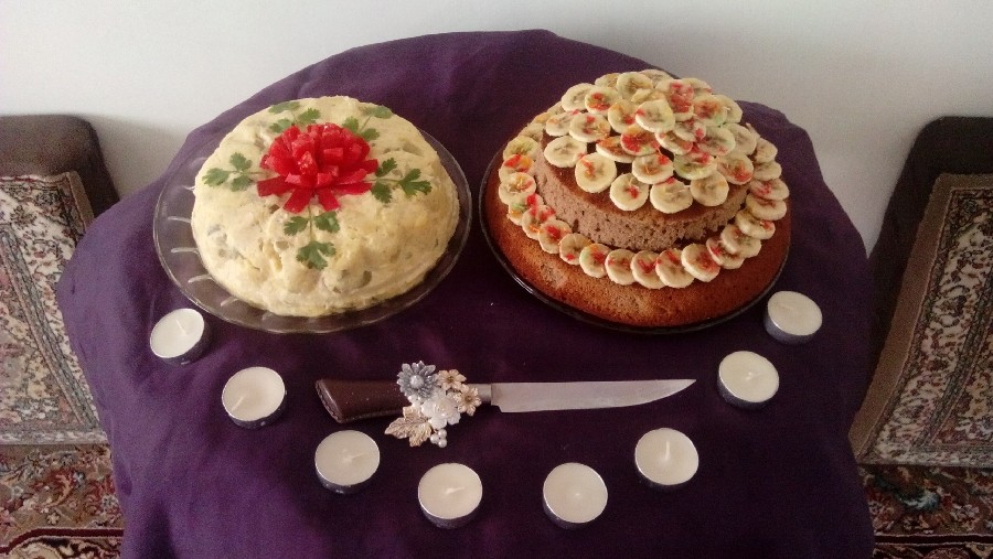 عکس کیک وسالاد الویه برای تولد همسرم درست کردم 