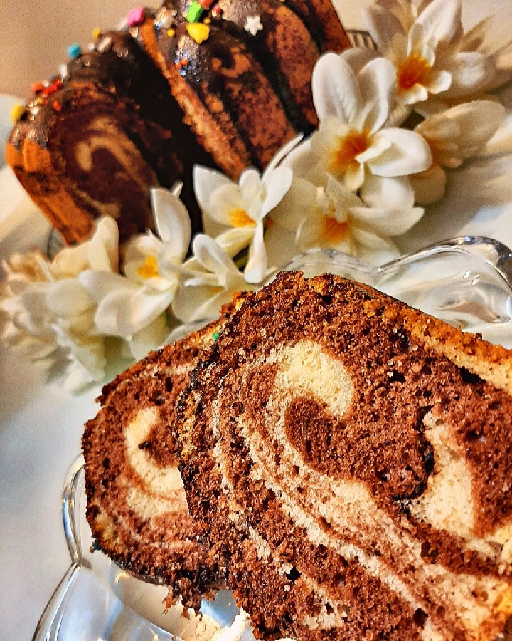 عکس کیک دورنگ شکلاتی