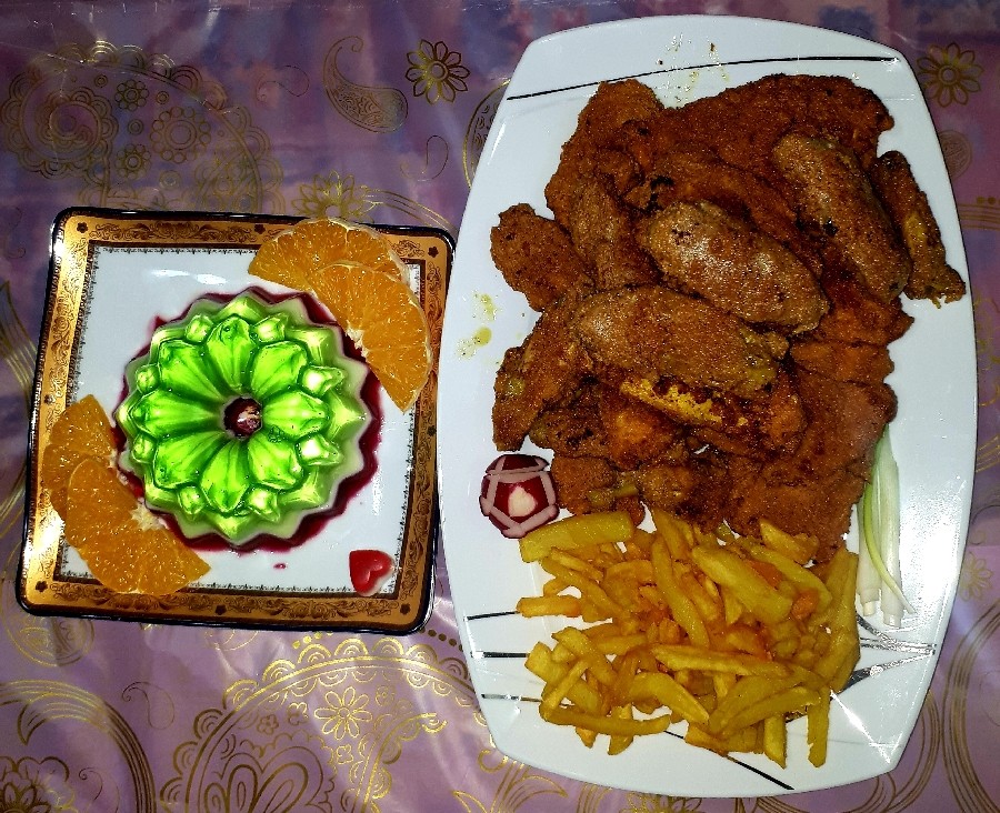 عکس سوخاری سینه و بال مرغ ژله جاتون سبز