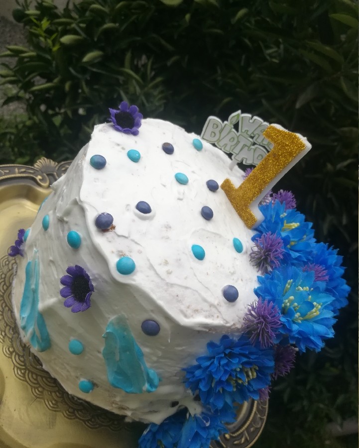 کیک اسفنجی تولد گل پسرم