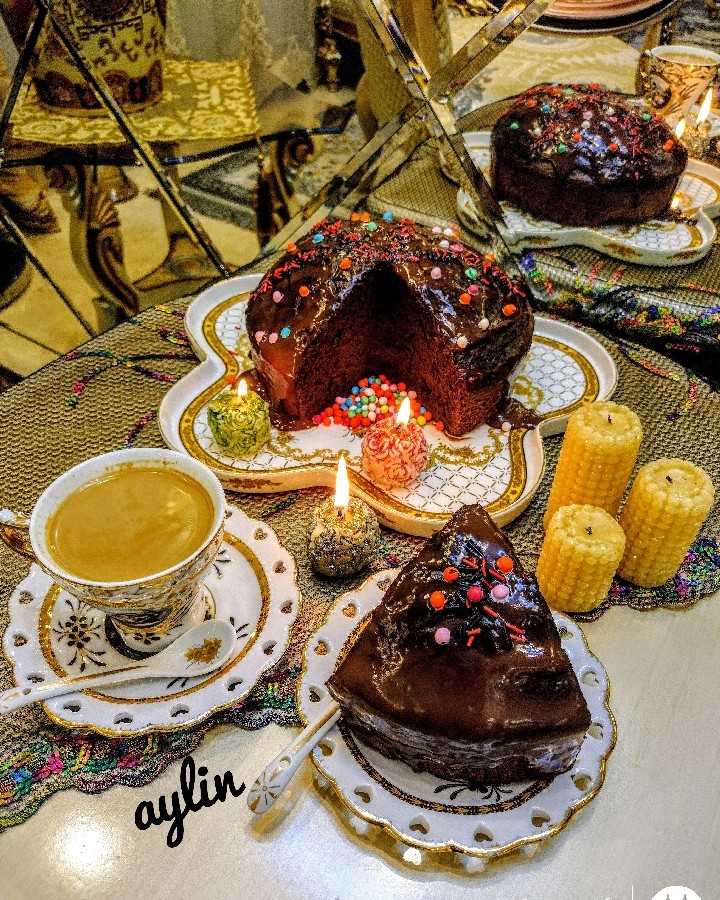 عکس کیک شکلاتی & قهوه ترک & کپشن 