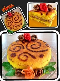 ته چین طرحدار مرغ وبادمجون