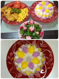 پلوی قالبی وخوراک مرغ سرخ شده