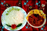 برنج و خورش بامیه