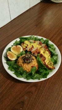 کیفسکی با سس طلایی و ریزوتو ی گوجه