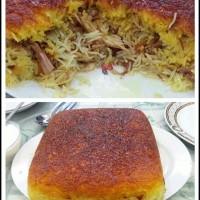 ته چین مرغ و گوشت