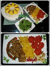 پلو وخوراک گوشت گوسفند سرخ شده