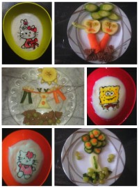 نقاشی روی ماست. بشقاب میوه کودک