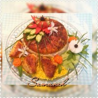 ته چین،ته دیگ بال، برنج زعفرانی،مرغ سرخ شده