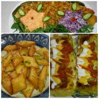 بورک گوشت بالشتک عسلی سالاد کلم خوراک مرغ و سبزیجات