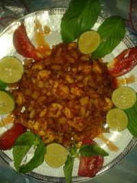 خوراک میگو و سس قارچ