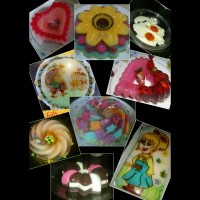 ژله تصویری . خرده شیشه . ویترینی . نیمرو .رنگین کمان و پودینگ و ژله عمودی