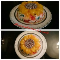 دسر کاسترد با ژله شیشه شکسته