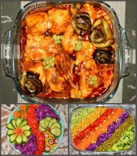 جوجه و غوره و بادمجان.به همراه سالاد فصل