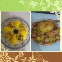 زرشک پلو و مرغ شکم پر