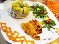 خوراک ماهی سالمون با نخود سبز