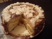 کیک اسفنجی باگردو .وروکش خامه شکلاتی....