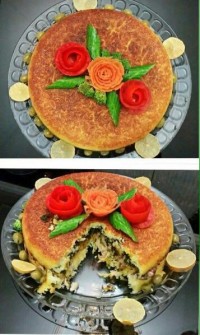 ته چین آلو و اسفناج با مرغ
