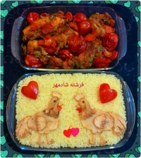 مرغ سرخ شده و تزیین برنج