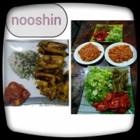 بال مرغ زعفرانی وسوسیس بندری