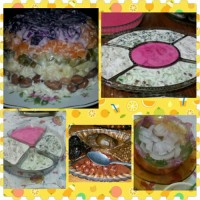 سالد قالبی لوبیا. کاسه یخ.انواع ماست. انواع ترشی