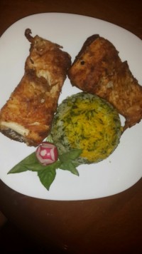 سبزی پلو با ماهی قزل آلا