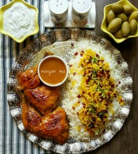 زرشک پلو با مرغ پرتقالی