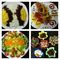 زرشک پلو مرغ سرخ شده سالاد و ترشی خانگی