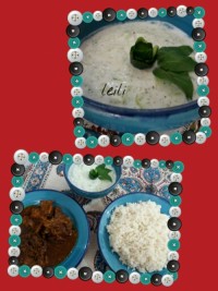 خوراک گردن با کته و ماست وخیار