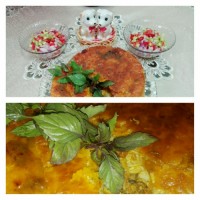 ماکارونی ساده با ته دیگ و سالاد شیرازی