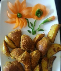 مرغ سوخاری وسیب زمینی تنوری