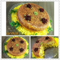 ته چین سینه مرغ با ذرت و نخود فرنگی