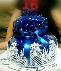 کیک با روکش فوندانت و گیپور خوراکی