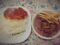 خورشت قیمه با ته دیگ سیب زمینی رنده شده?