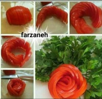 مراحل درست کردن گل رز با گوجه